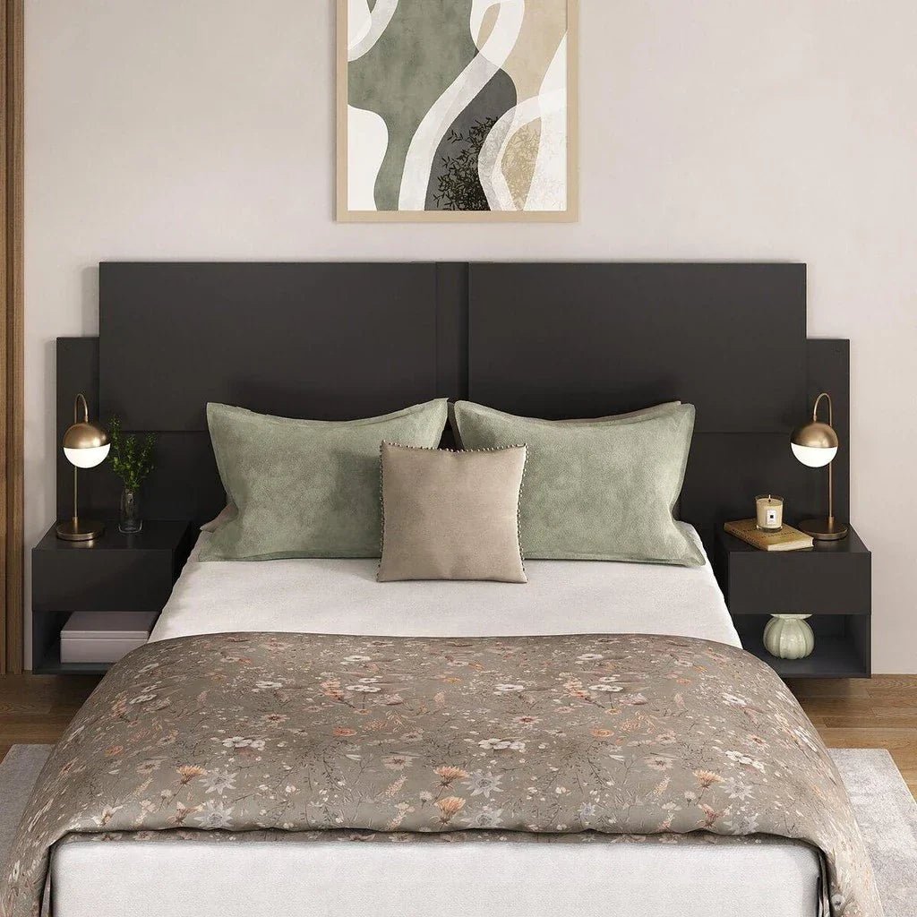 Cabeceira Extensível Casal/Queen com 2 Mesas de Cabeceira – 100% MDF [Kit Completo]