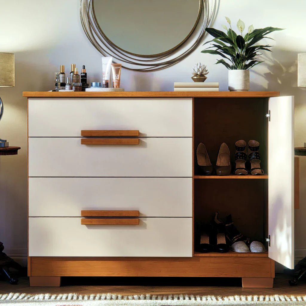 Cômoda Sapateira Bréscia 4 Gavetas e 1 Porta – 100% MDF Branco [Tampo Espaçoso]