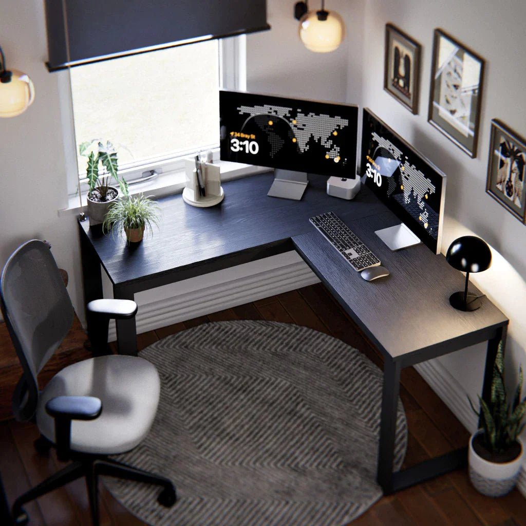 Mesa Escrivaninha de Canto em L Berlim Home Office – 100% MDF Preto/Cinamomo [Design Industrial]