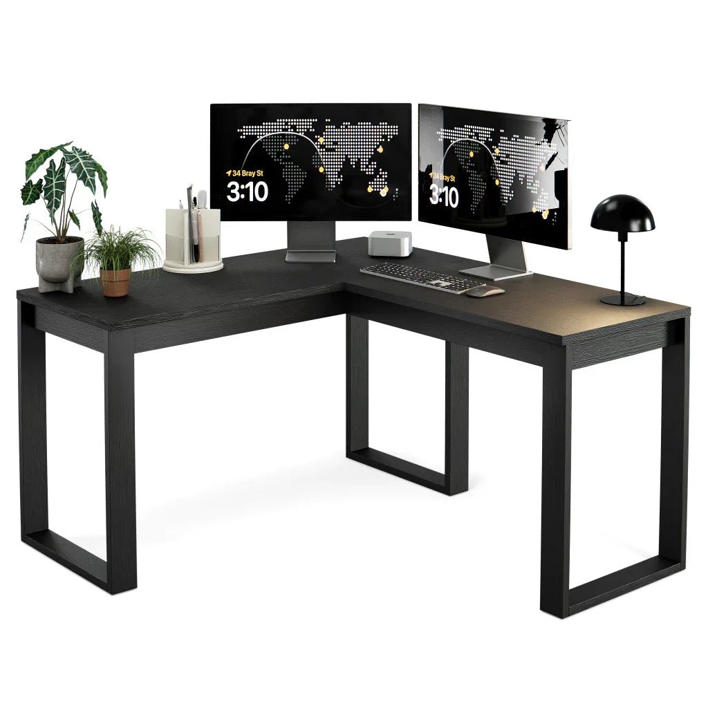 Mesa Escrivaninha de Canto em L Berlim Home Office – 100% MDF Preto/Cinamomo [Design Industrial]