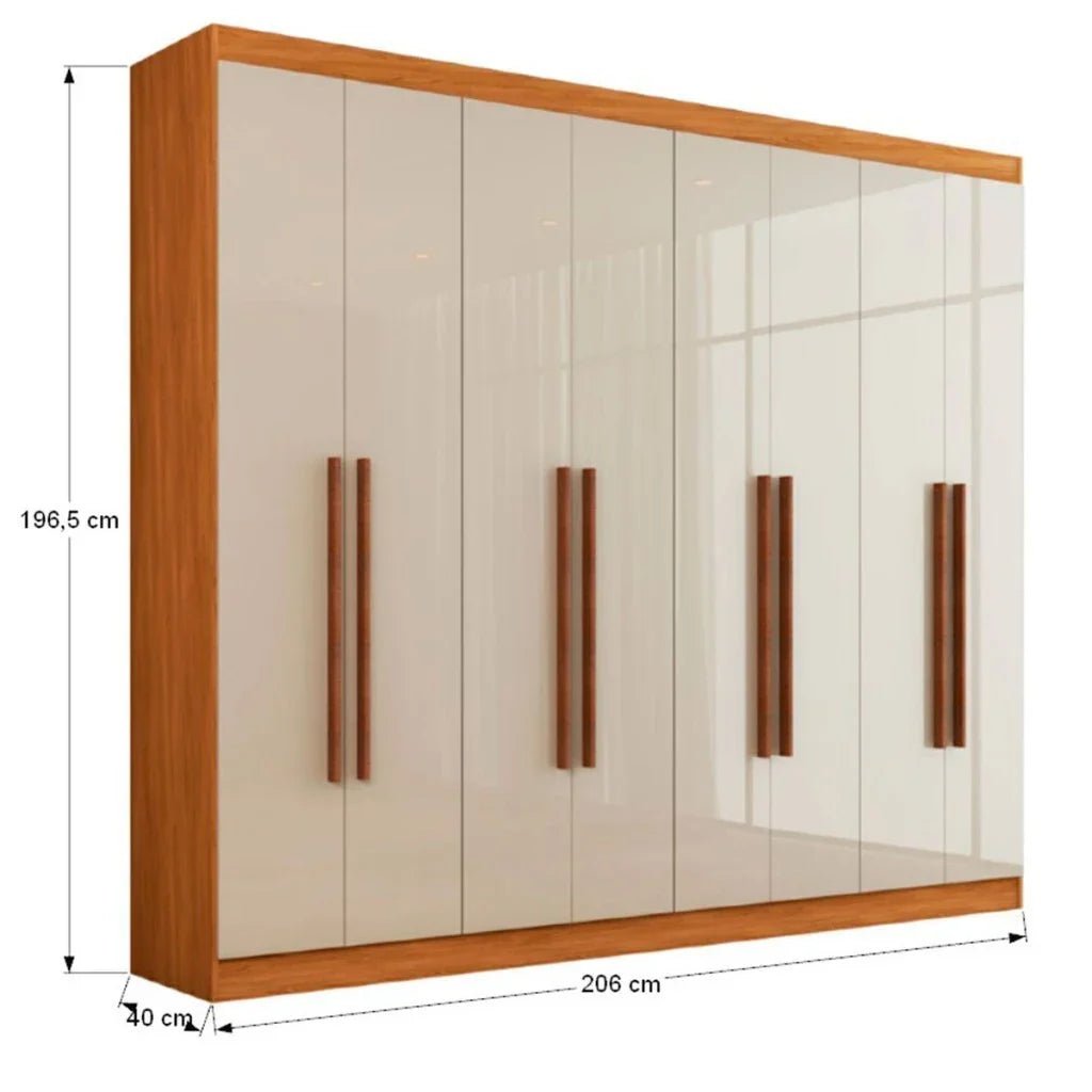 Guarda-Roupa Casal Ele e Ela 8 Portas e 8 Prateleiras – 100% MDF Cinamomo/Chumbo [Largura 2.06m]