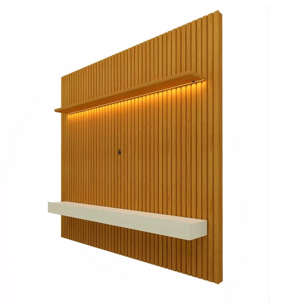 Painel Home Ripado para TV Até 75″ com LED e 2 Gavetas – 100% MDF Naturale/Off White [Altura 2.50m]
