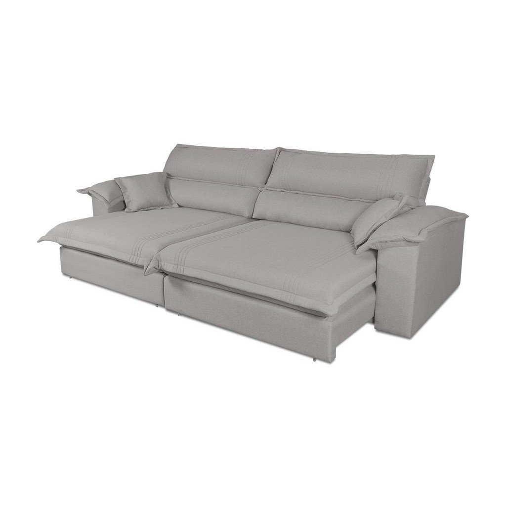 Sofá Retrátil Reclinável 2,30m Nivus Cinza c/ Molas Ensacadas – King House