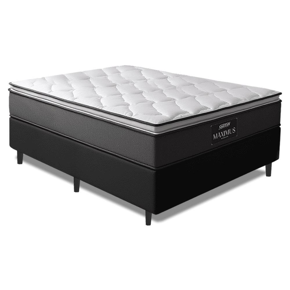 Cama Box Casal Colchão Molas Ensacadas Pillow Maximus 138x188x62cm Cinza / Preto Gazin