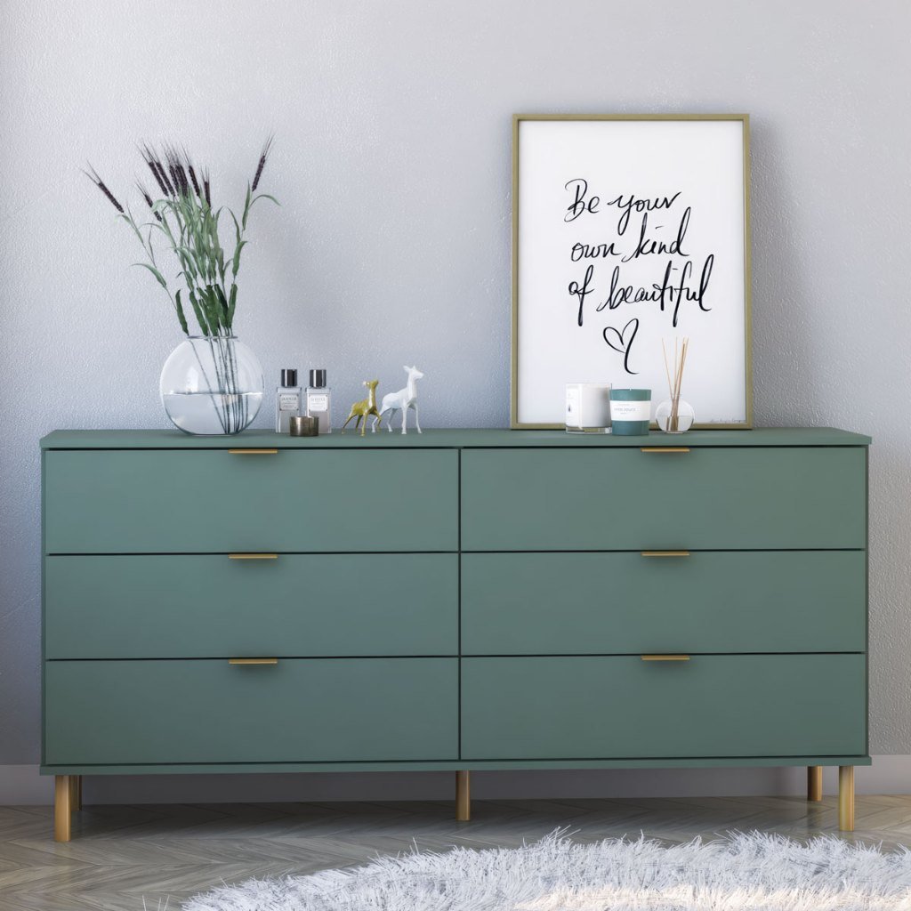 Cômoda Ditália 6 Gavetas Verde Oliva