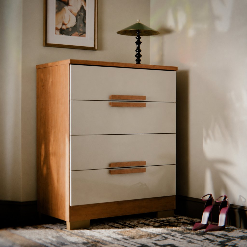 Cômoda Napoles 4 Gavetas Para Quarto Gaveteiro Casal Solteiro Multiuso Organizador Roupas Acessórios