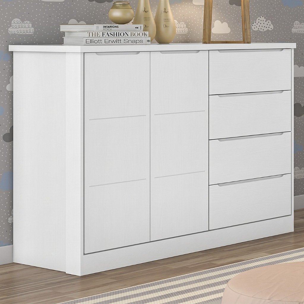 Cômoda Infantil 2 Portas e 4 Gavetas Pérola Branco