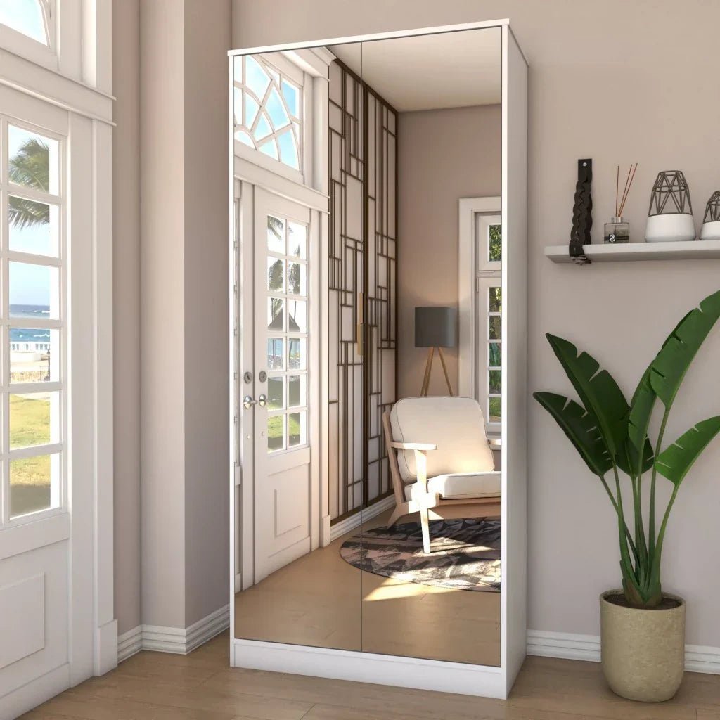 Sapateira Vertical Rubi 2 Portas com Espelho e Gaveta – 100% MDF Branco [15 Pares]