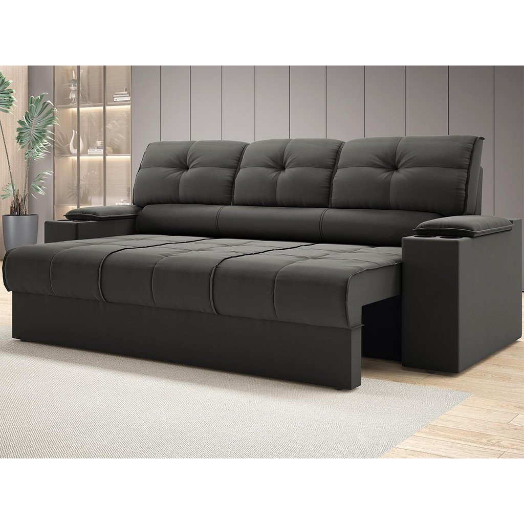 Sofá com Porta Copos Retrátil e Reclinável Tom 2,05m Velosuede