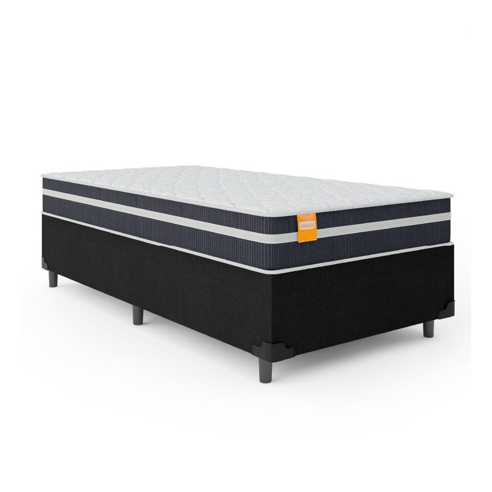 Cama Box Solteiro Colchão Molas Qatar 88x188x60cm Branco / Preto – Suporta até 200Kg